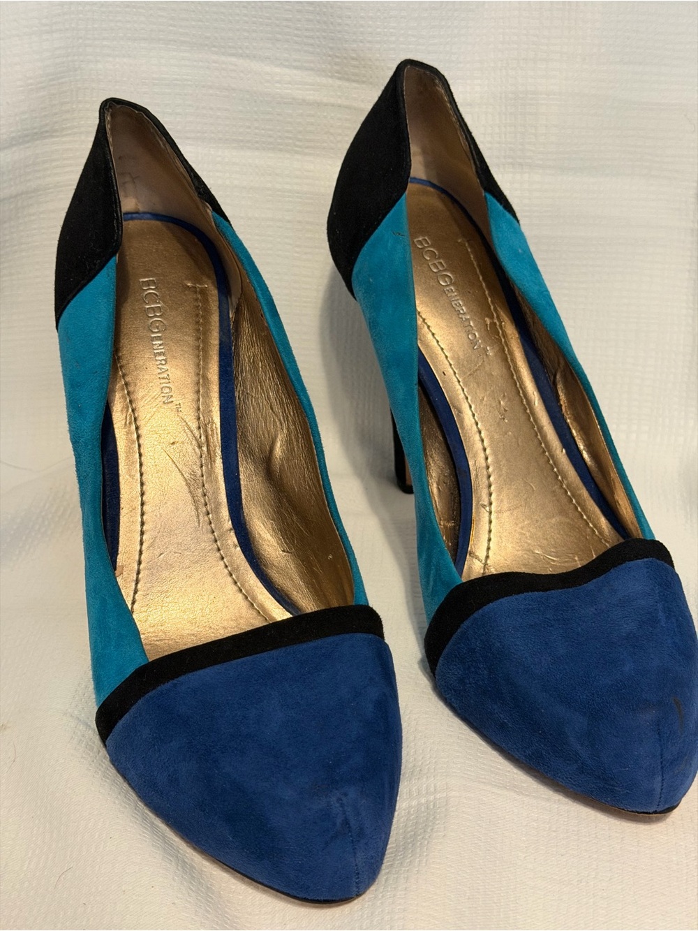 BCBGMaxAzria Teal and Royal Blue Suede Pointed-Toe Pumps